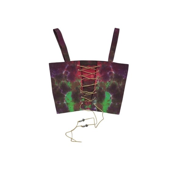 Handmade Reversible Purple Tie Dye Lace Up Suede Festival Corset Crop Top - Picture 5 of 7
